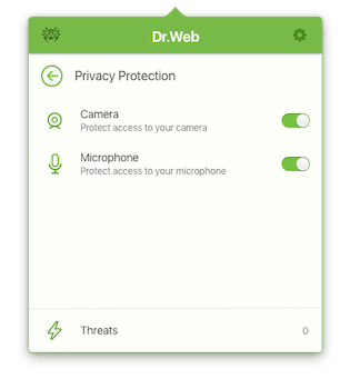 Screenshot: impostazione della protezione della privacy della webcam e del microfono