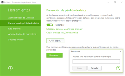 Sistema de protección contra la pérdida de datos #drweb